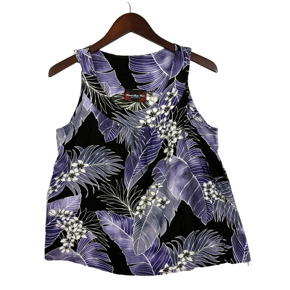 Island Aloha Wear Women's Hawaiian Floral Sleeveless Rayon Top Black Purple
